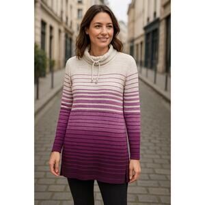 T By Talbots Cowl Neck Sweater Womens Size Small Drawstring Ombre Stripe Purple